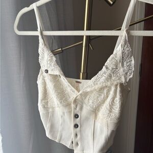 Free People White Lace Detail Top